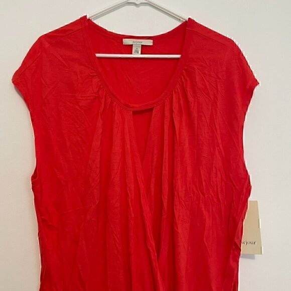 NEW NWT SEJOUR Plus Size Twisted Front Top Coral Red / Pink Short Cap Sleeve 2X - Picture 3 of 11